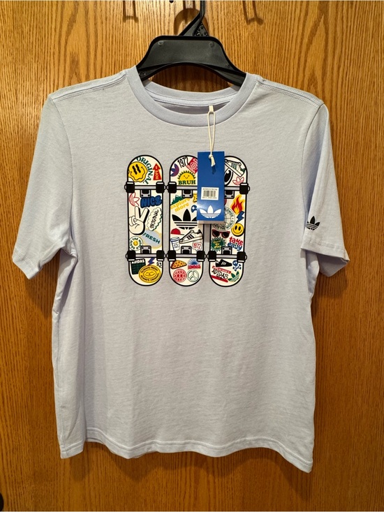 adidas Other - adidas Light Blue Short-Sleeve Tee with Skateboard Sticker Graphic - Boys Size L